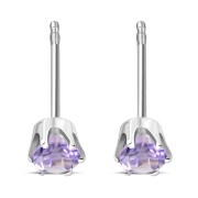 5mm Round Prong-Set Amethyst Sterling Silver Stud Earrings - e444